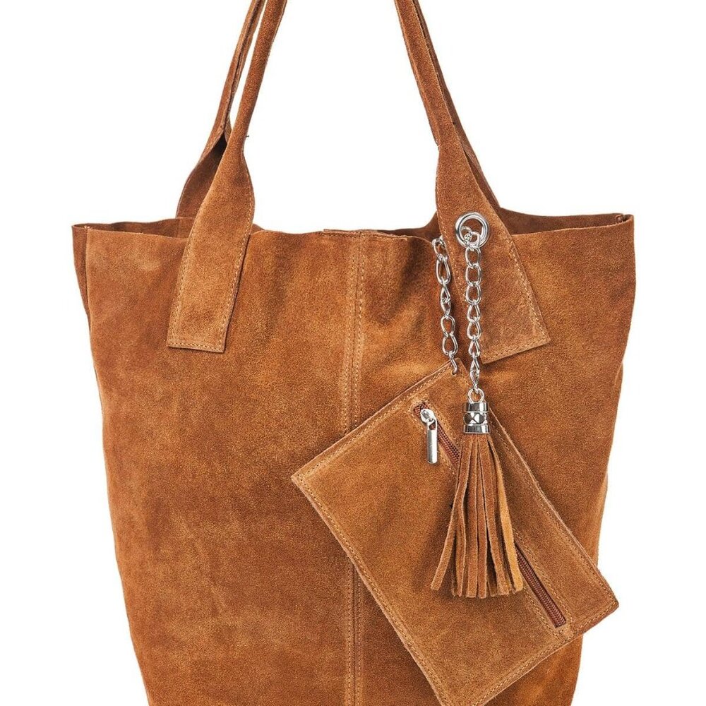 Genuine Leather Suede Tote Bag - Picture 2 of 2